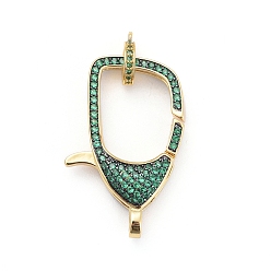 Золотой Латунные микро проложить кубического циркония когтя омара застежками, с поручнями/трубчатыми поручнями, зелёные, золотые, застежка : 31x21x7 mm, отверстие : 3 мм, трубчатые поручни: 10x8x2мм, отверстие : 1 мм