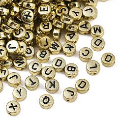 Бледно-Золотистый Непрозрачные акриловые бусины, плоские круглые с буквы, бледно золотарник, 7x3.5 мм, отверстие : 1.5 мм, Около 3600 шт / 500 г