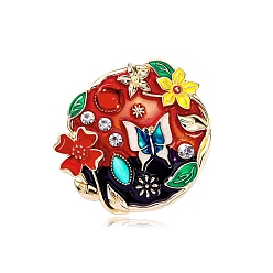 Плоский Круглый Винтажные броши из сплава с цветком и бабочкой, со стразами, цветные эмалевые булавки, плоско-круглые, 52x56 мм