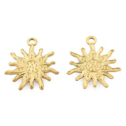 Chapado en Oro Real 18K 201 colgantes de acero inoxidable, sol, real 18 k chapado en oro, 22.5x20x2 mm, agujero: 1.8 mm