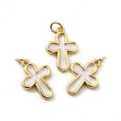 Белый Эмаль подвески, с латунными выводами из настоящего золота с покрытием 18k и прыгающим кольцом, без свинца и без кадмия, крестик, белые, 18x13x2 мм, Перейти кольцо: 5x0.9 мм, 3.4 mm внутреннего диаметра.