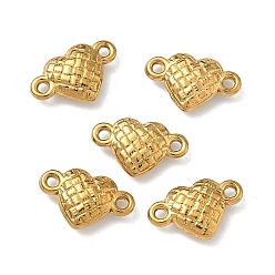 Настоящее золото 18K 304 подвески-соединители в виде сердечек из нержавеющей стали в клетку, ионное покрытие (ip), реальный 18 k позолоченный, 6.5x9.5x2.5 мм, отверстие : 1 мм