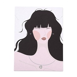 Black Cardboard Jewelry Display Cards, for Hanging Earring & Ear Stud Display, Rectangle, Women Pattern, Black, 8x6x0.04cm, Hole: 1.5mm