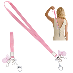 Corail Clair 2 pièces en alliage et 304 fermoirs en acier inoxydable et aides à fermeture éclair en plastique ABS avec perles, avec tour de cou en polyester, platine, corail lumière, 513mm