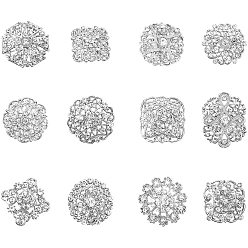 Plata Broches de seguridad de aleación, con diamantes de imitación y hierro pin, flor, cristal, plata, 31~38 mm, 12 pcs / juego