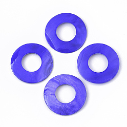 Mauve Spray Painted Freshwater Shell Pendants, Donut, Mauve, 50x3mm, Hole: 23.5mm