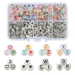 (52) Непрозрачная лаванда 480 шт 8 стиль светящиеся акриловые бусины, плоские круглые и сердце, разноцветные, 7x3.5~4 мм, отверстие : 1.2~1.6 мм, 60 шт / стиль