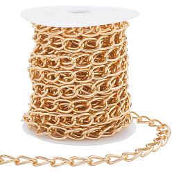Golden 10M Aluminium Curb Chains, Unwelded, with Spool, Golden, 15x10x2mm