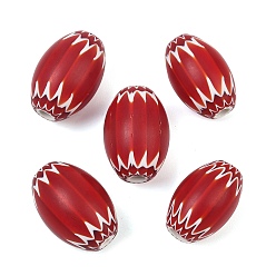 Red Handmade Millefiori Glass Beads, Chevron Beads, Oval, Red, 27~28.5x17~20mm, Hole: 3~6mm
