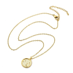 Стрелец 304 плоские круглые подвески из нержавеющей стали с кубическим цирконием в виде созвездия, кабель ожерелья цепи, золотые, Стрелец, 15.35 дюйм (39 см)