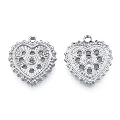 Stainless Steel Color Non-Tarnish 304 Stainless Steel Pendant Rhinestone Settings, Heart, Stainless Steel Color, Fit For 1.6mm Rhinestone, 17x15x2mm, Hole: 1.5mm