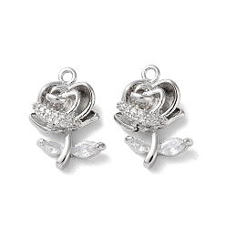 Платина Латунные микропаве прозрачные подвески с фианитом, без кадмия, без никеля и без свинца, роза, платина, 16x10.5x4 мм, отверстие : 1.2 мм