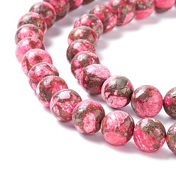 Pink Assembled Synthetic Pyrite and Dyed Howlite Beads Strands, Round, Pink, 8mm, Hole: 1.2mm, about 49~50pcs/strand, 15.94''(40.5cm)