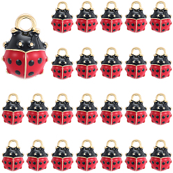 Золотой 30шт. подвески из цинкового сплава, с эмалью, божья коровка, золотые, 12.5x9x4.5 мм, отверстие : 2 мм