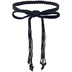 Черный 1 шт. плетеные хлопковые шнурки в этническом стиле, Пояса с кисточками и круглыми деревянными бусинами, чёрные, 1600x15x3.5 мм