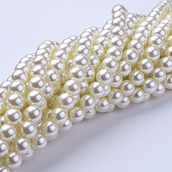 Creamy White Glass Pearl Beads Strands, Pearlized, Round, Creamy White, 10mm, Hole: 1mm, about 80pcs/strand, 32 inch