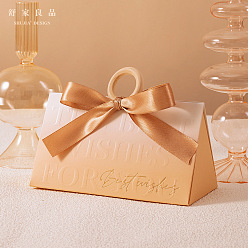 Персиковый Слойка Складные картонные коробки для конфет, коробка для упаковки свадебного подарка, с деревянной ручкой, розовые, 12.8x7x7.4 см