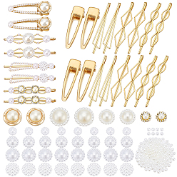 Mixed Color DIY Hair Clip Kits, including Iron Hair Bobby Pins & Alligator Hair Clip, ABS Plastic Imitation Pearl Cabochons, Resin Cabochons, Golden, Mixed Color, 71.5x9x4.5mm, 5pcs
