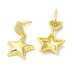Golden Stern-Ohrstecker mit klaren kubischen Zirkonia, Rack-Plating-Messing-Schmuck, golden, 29x18 mm