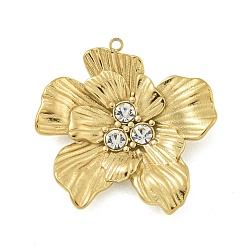 Кристалл 304 подвески из нержавеющей стали, со стразами, цветочный шарм, реальный 14 k позолоченный, кристалл, 26x24.5x4 мм, отверстие : 1.2 мм