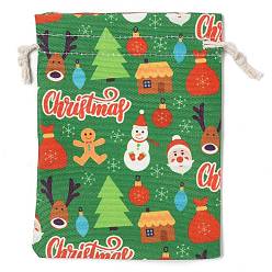 Зеленый лайм Рождественские сумки для хранения с тканевым принтом, шнурок сумки, прямоугольные, зеленый лайм, 18x13x0.4 см