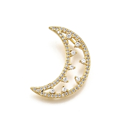 Настоящее золото 18K Латунные микро проложить кубического циркония подвески, луна, стойки покрытие, долговечный, без свинца и без кадмия, реальный 18 k позолоченный, 23x16.5x5.5 мм, отверстие : 5x2 мм