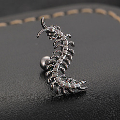 Платина Панк латунные серьги-гвоздики, сороконожка, платина, 8x17 мм