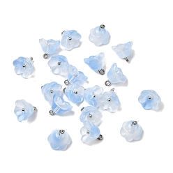 Васильковый Стеклянные прелести, цветок, с латунной петлей платинового тона и блестящей пудрой, градиент цвета, васильковый, 10.5x11 мм, отверстие : 2 мм