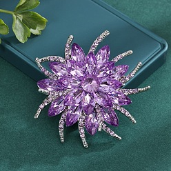 Лиловый Брошь из блестящего сплава со стеклянными булавками для женщин и девочек, цветок, сирень, 63 мм