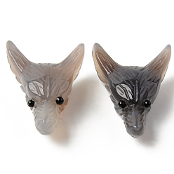 Серый агат Природные серые агаты подвески, сверху просверленные бусы, с глазком из черного оникса, голова волка, 46~47x32.5~33.5x18 мм, отверстие : 2 мм