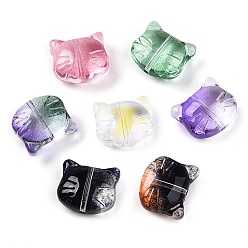 (52) Непрозрачная лаванда Прозрачные стеклянные бусины, кошка, градиент цвета, разноцветные, 12x14x7 мм, отверстие : 1~1.2 мм