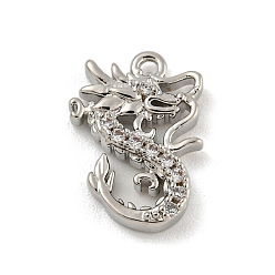 Платина Латунные микропаве прозрачные подвески с фианитом, платина, 12.5x8.5x2.5 мм, отверстие : 1 мм