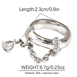 Нержавеющая Сталь Цвет 304 Кольца из нержавеющей стали с микропаве из прозрачного кубического циркония, со слезами на глазах, цвет нержавеющей стали, размер США 7 (17.3 мм)