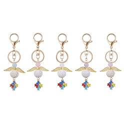 Mixed Color Resin & Alloy Enamel Pendant Keychain, Angel, Mixed Color, 129mm