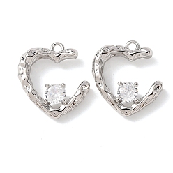 Платина Латунные микро проложить кубического циркония подвески, сердце прелести, долговечный, платина, 15.5x14.5x4 мм, отверстие : 1.4 мм