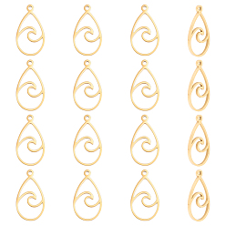 Золотой 12 шт. 201 подвески из нержавеющей стали, слезинка с волновым шармом, золотые, 22x12x1 мм, отверстие : 1.5 мм