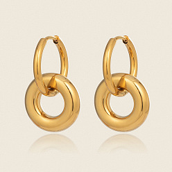 Настоящее золото 18K 304 серьги-кольца из нержавеющей стали круглой формы, реальный 18 k позолоченный, 25x15 мм