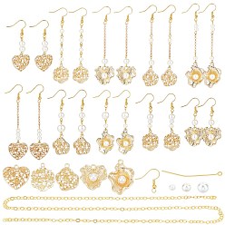 Light Gold DIY Imitation Pearl Beads Dangle Earrings Making Kit, Including Alloy Pendants, Glass Pearl Beads, Iron Rolo Chains, Brass Eye Pin & Earring Hooks, Light Gold, Glass Pearl Beads: 60pcs/box