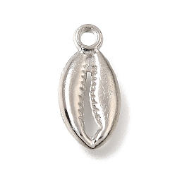 Shell Shape Alloy Pendants, Marine Animal Charms, Platinum, Cowrie Shell Shape, 17x8x3mm, Hole: 1.8mm, about 1010pcs/1000g