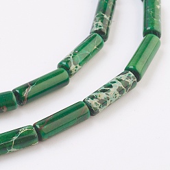 Green Natural Imperial Jasper Beads Strands, Dyed, Column, Green, 13~14x4~4.5mm, Hole: 1mm, about 31pcs/strand, 15.7 inch.