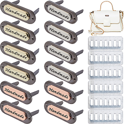 Mixed Color 12 Sets 3 Colors Alloy & Iron Handmade Label Tags, with Shim, for Bag Making, Oval with Letter, Gumetal, Mixed Color, 34.5x12x3mm, 4 sets/color