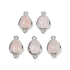 Розовый Кварц Подвески с граненым соединителем из натурального розового кварца, покрытие стойки латунными каплевидными звеньями, платина, 16.5x9.5x4 мм, отверстие : 1.4 мм
