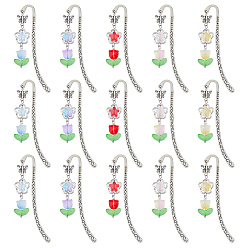 Античное Серебро 15шт 5цвета стеклянные тюльпаны подвески закладки, закладки с крючками из сплава, разноцветные, 83 мм, 3 шт / цвет