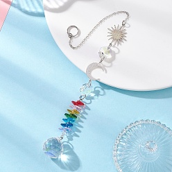 Платина Стеклянные круглые и восьмиугольные бусины подвесные ловцы солнца, звенья из латуни и нержавеющей стали «луна, солнце» для наружного и садового декора, платина, 275 мм