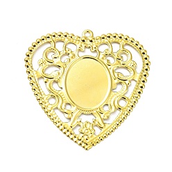 Golden Rack Plating Iron Hollow Big Pendant Cabochon Settings, Heart, Golden, Tray: 19x25mm, 59.5x56x1mm, Hole: 2.2mm