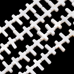 Белый Естественных пресноводных оболочки бисер нитей, крестик, белые, 10x7x2~3 мм, отверстие : 0.8 мм, около 55 шт / нитка, 15.20'' (38.6 см)