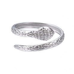 Stainless Steel Color Non-Tarnish 304 Stainless Steel Snake Wrap Open Cuff Ring for Women, Stainless Steel Color, US Size 6 3/4(17.1mm)