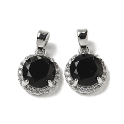 Платина Латунные микро проложить кубического циркония прелести, без кадмия, без никеля и без свинца, со стеклом, плоско-круглые, платина, 12x10x4.5 мм, отверстие : 4x2.5 мм