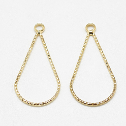 Настоящее золото 18K Латунные подвески, без кадмия, без никеля и без свинца, слеза, реальный 18 k позолоченный, 26x13x1 мм, отверстие : 1.5 мм