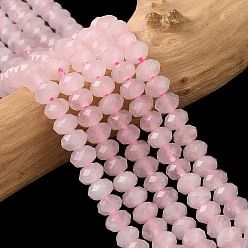 Розовый Кварц Природного розового кварца нитей бисера, граненые, рондель, 5.5~6.5x4.5 мм, отверстие : 1 мм, около 91~94 шт / нитка, 15.35'' (39 см) ~ 15.43'' (39.2 см)